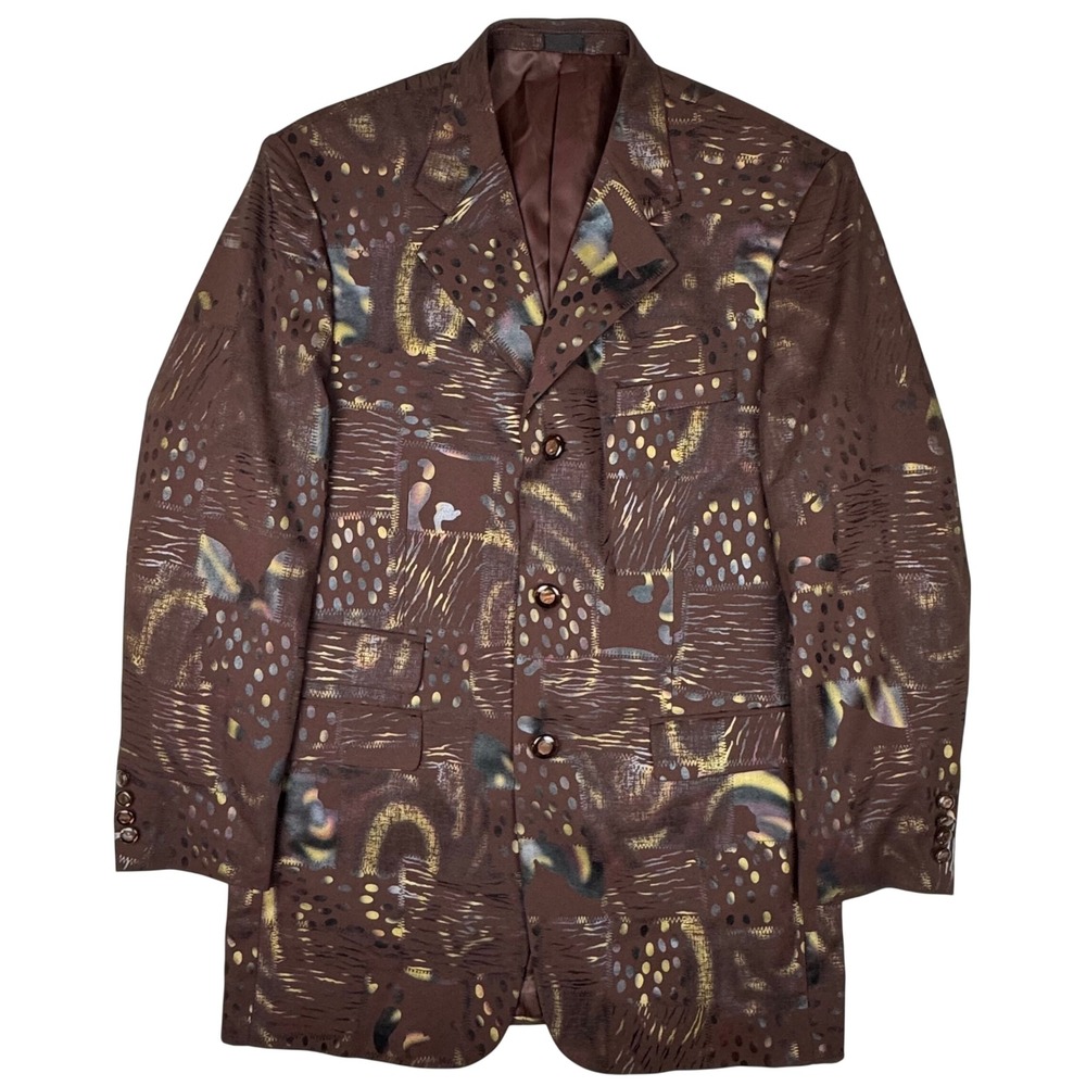Falcone Super 100s Blazer Sport Coat Men 40R Brown Abstract Avant Garde Eclectic